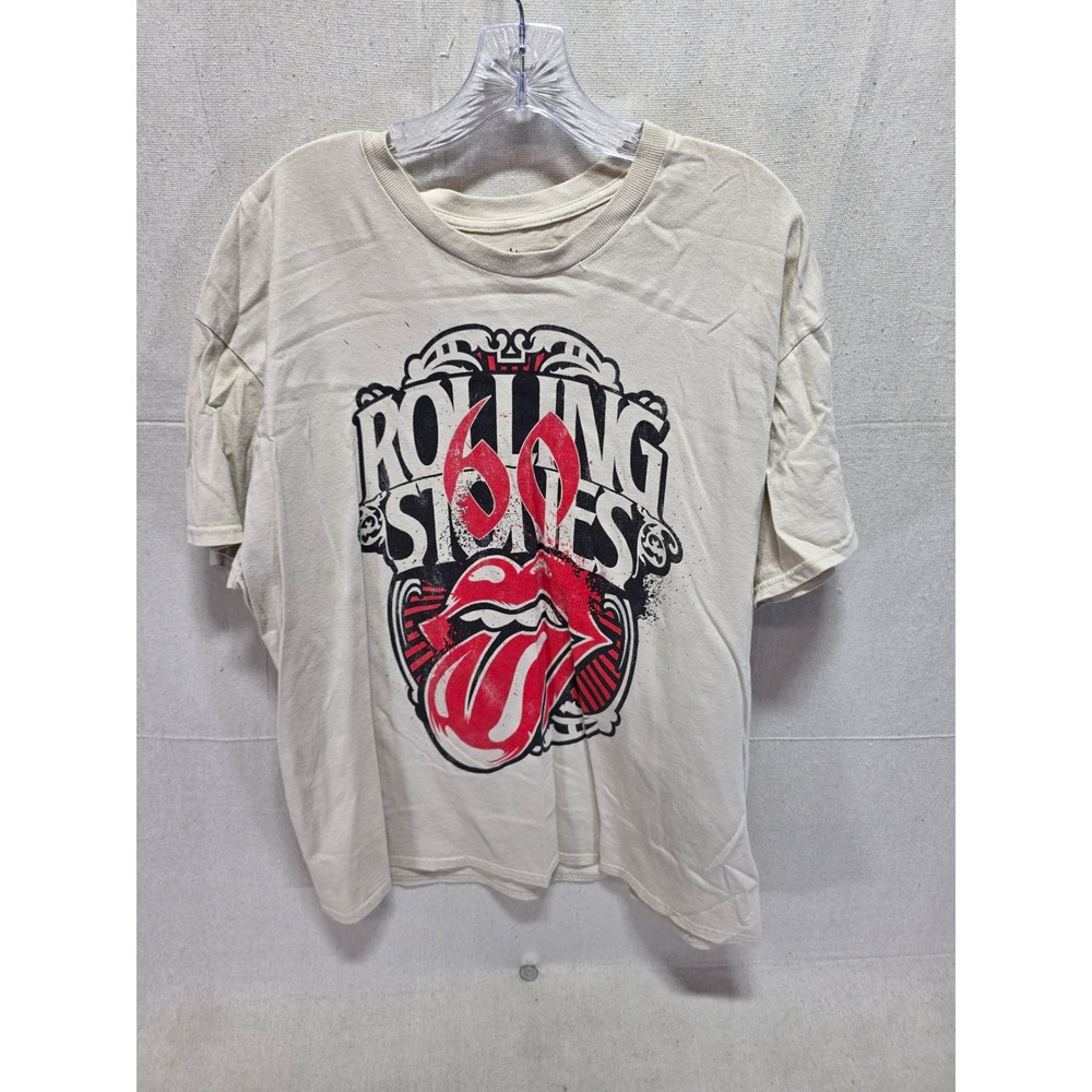 The Rolling Stones 60th Anniversary Graphic T-Shirt XL Cream Rock Band Tee 2022